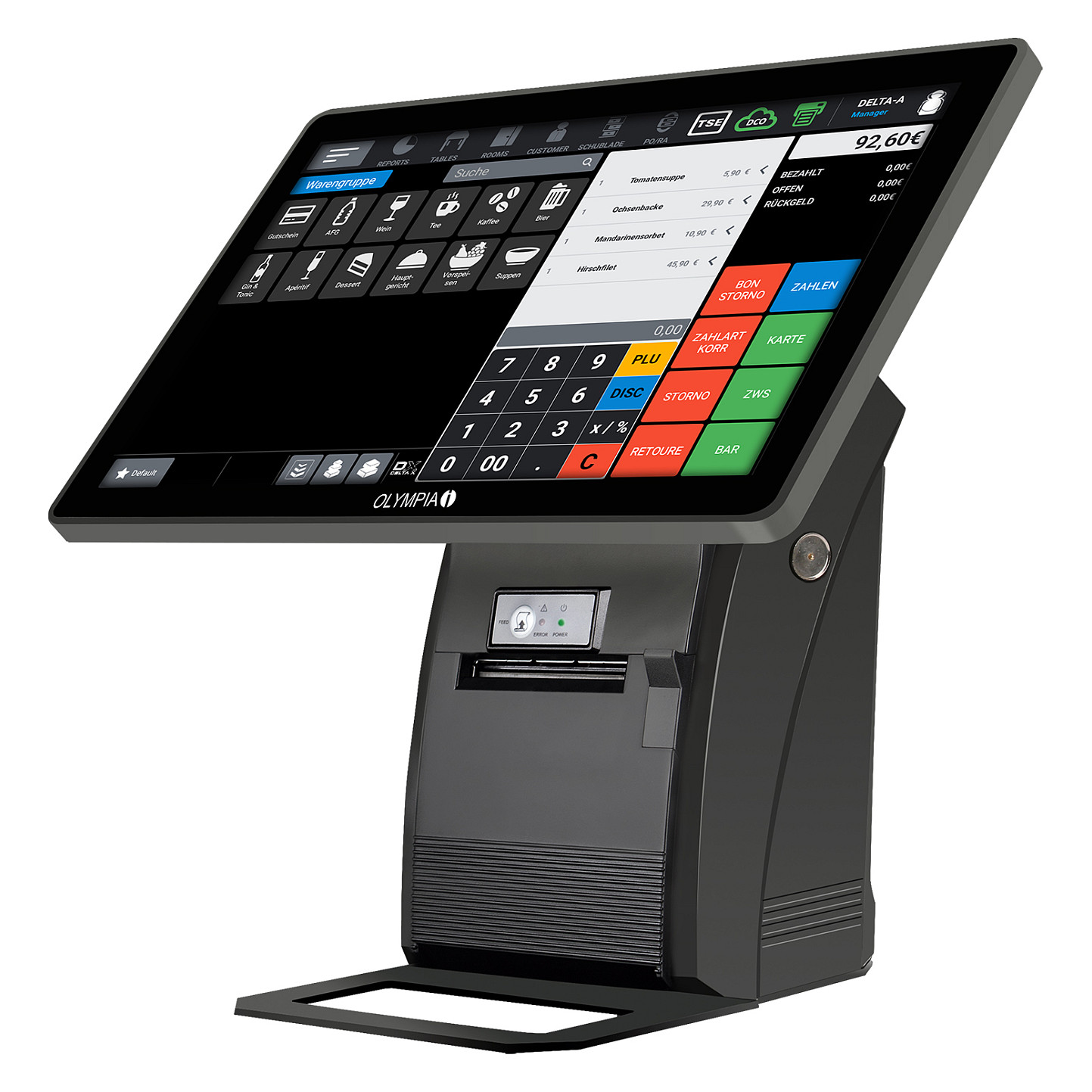 AIO POS Olympia T215DK, 15" LCD Touch, Android 11, 80mm Printer Termik , LAN + 4xUSB-A + Serial + Cash Drawer Port - Zezë