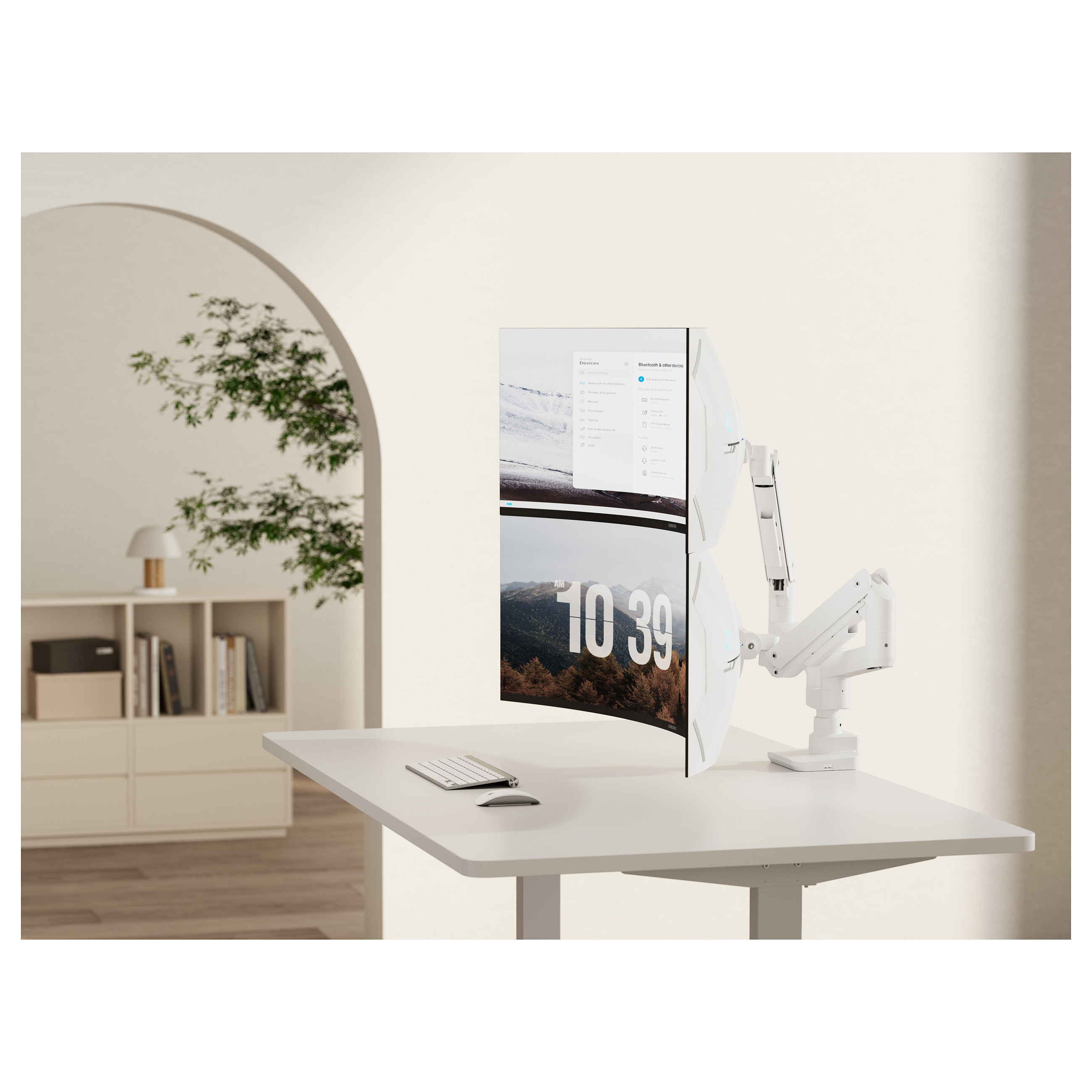 Mbajtëse për Monitor Equip 650183 / 2 Monitorë / 17–35" / deri 20kg për Monitor / VESA 75x75 & 100x100 / Gas Spring / Rotacion 360° - Bardhë 6