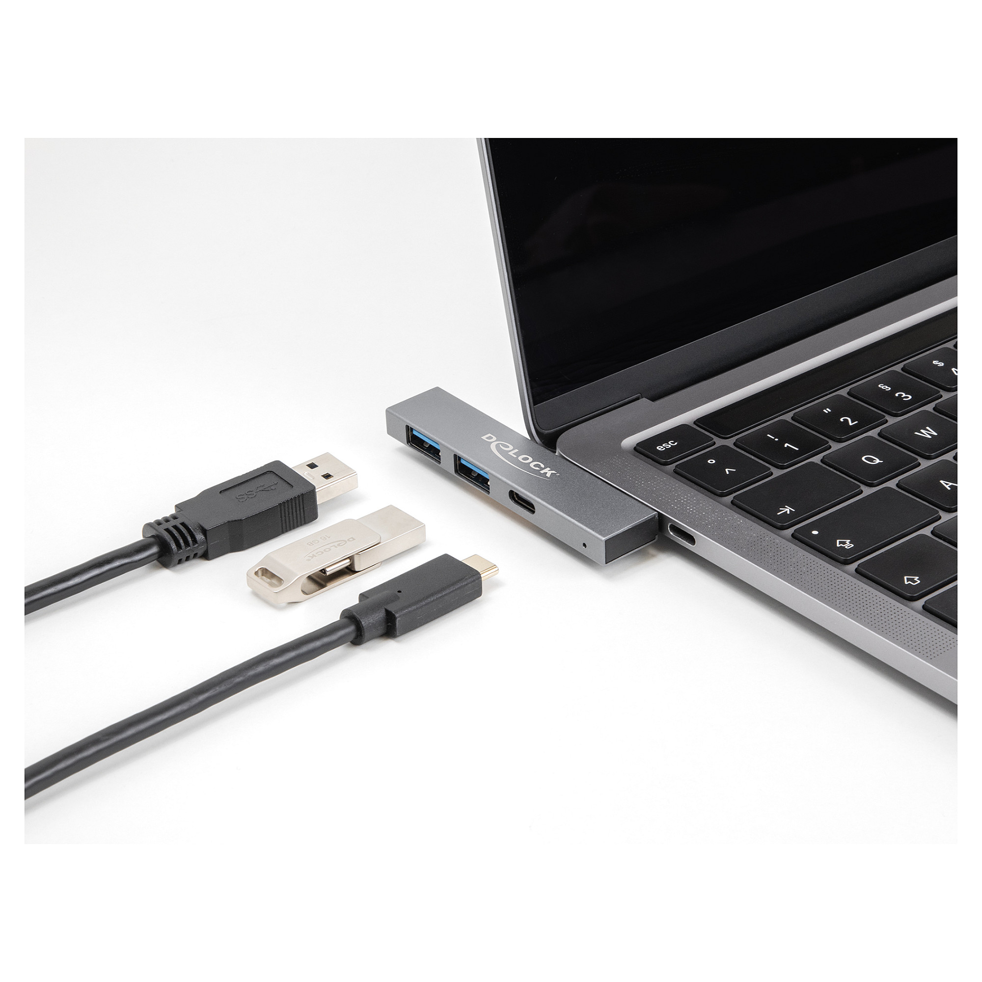 Hub USB DeLOCK 64275 / 3 Porta / 1× USB-C + 2× USB-A / 5 Gbps / Metal - Gri 3