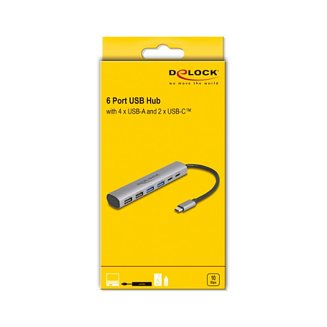 Adapter USB DELOCK 6-Port Hub / 4x USB Type-A + 2x USB Type-C thumbnail 3