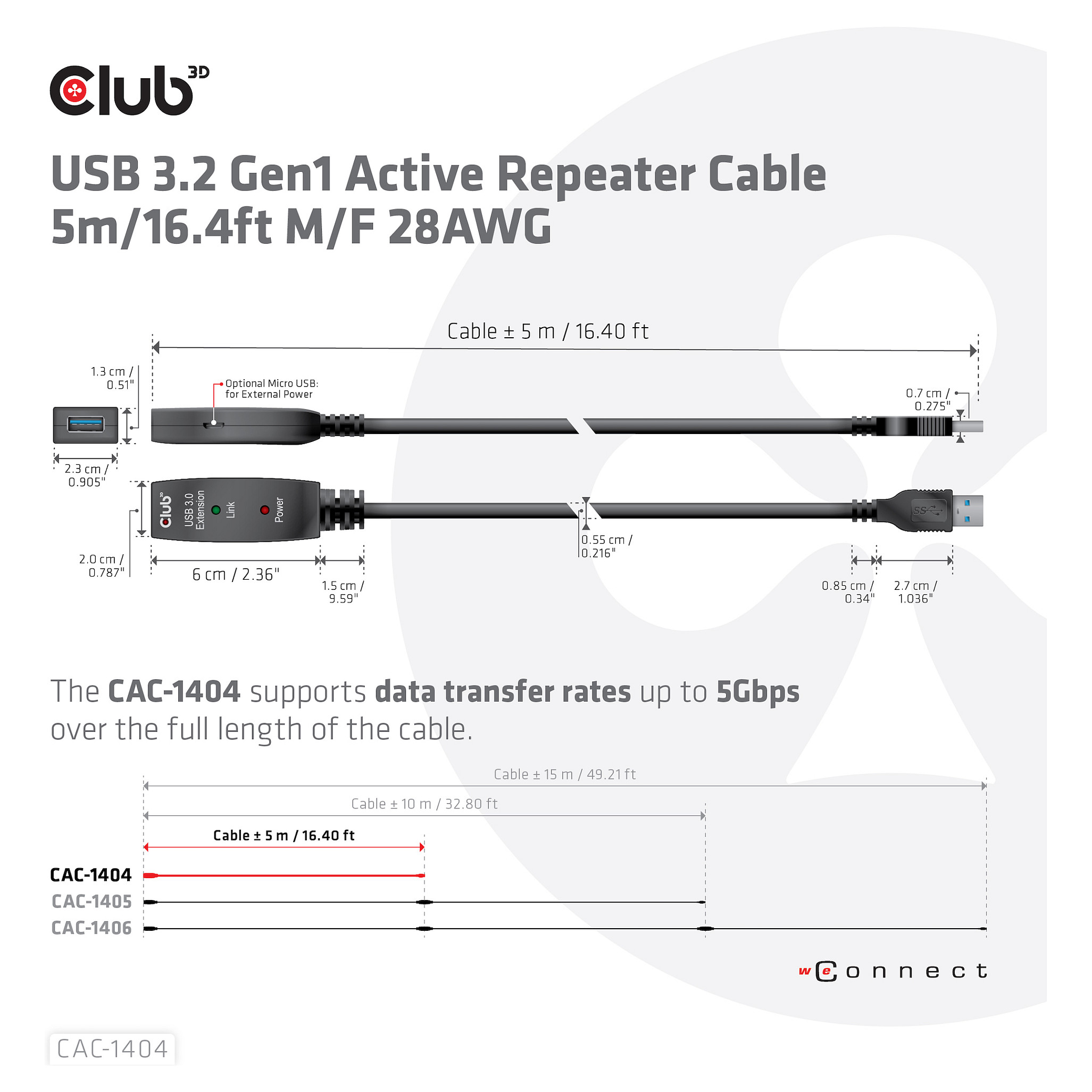 Kabllo USB CLUB3D CAC-1404, USB-A mashkull në USB-A femër, 5 m, USB 3.2 Gen 1, 5 Gbps, aktive - Zezë 4
