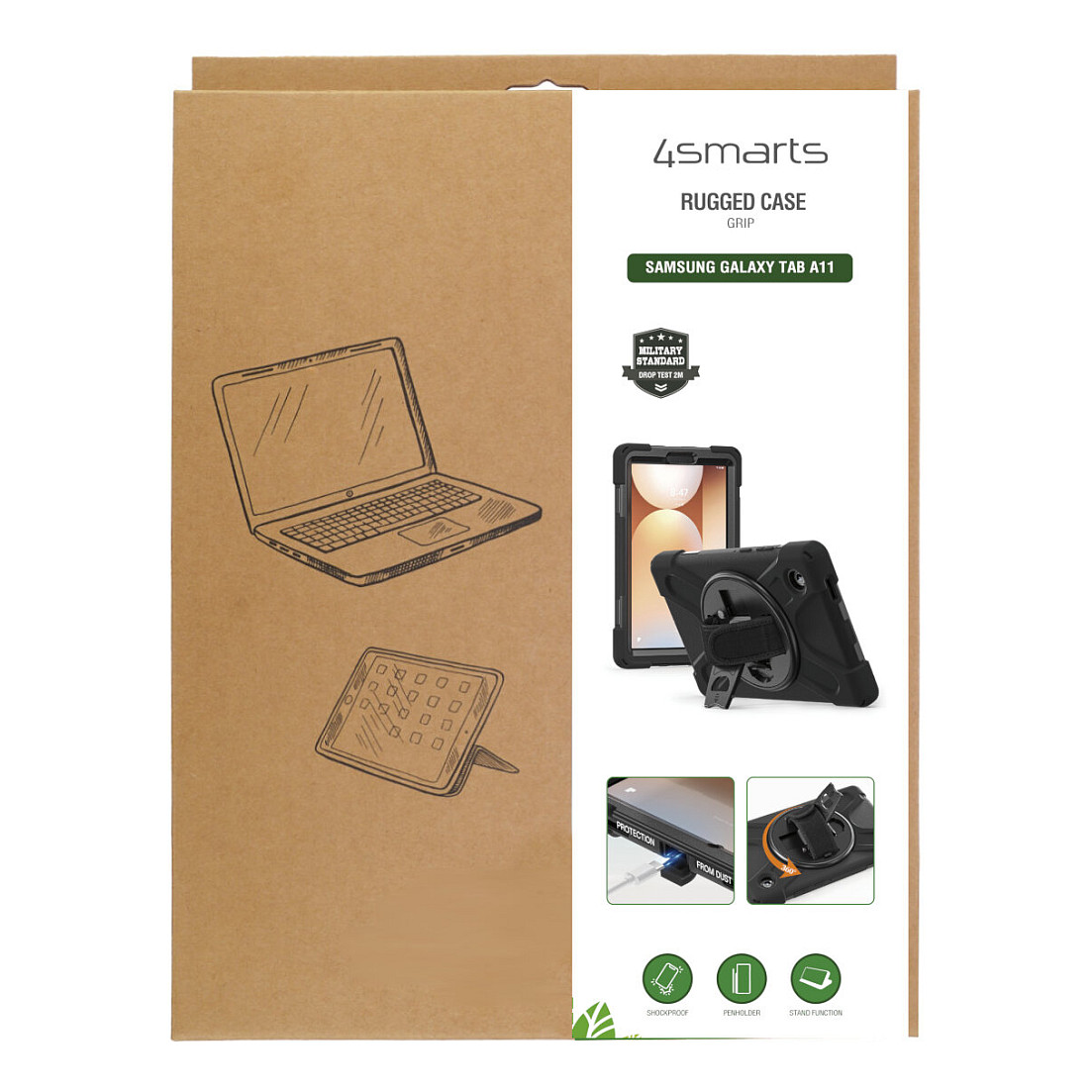 Aksesor për Tablet 4smarts Rugged Case Grip 541749 / Samsung Galaxy Tab A11 / 8.7" / PC + TPU / Stand 360° – Zezë 4