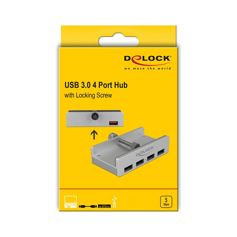 Hub DeLOCK 64046, 4x USB-A 5Gbps, USB-A, Vida Fiksuese, Montim në Monitor ose Tavolinë, Metal - Argjend 5