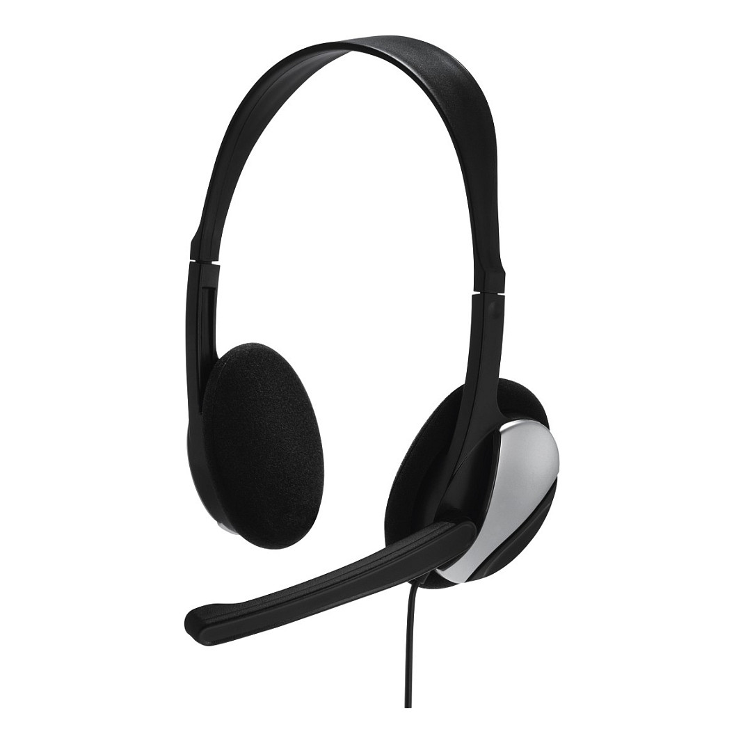 Kufje me kabllo Hama HS-P100 / On-Ear / 2x 3.5mm / Stereo / 40mm / 20-20000Hz / Mikrofon Boom / 2m - Zezë/Argjend