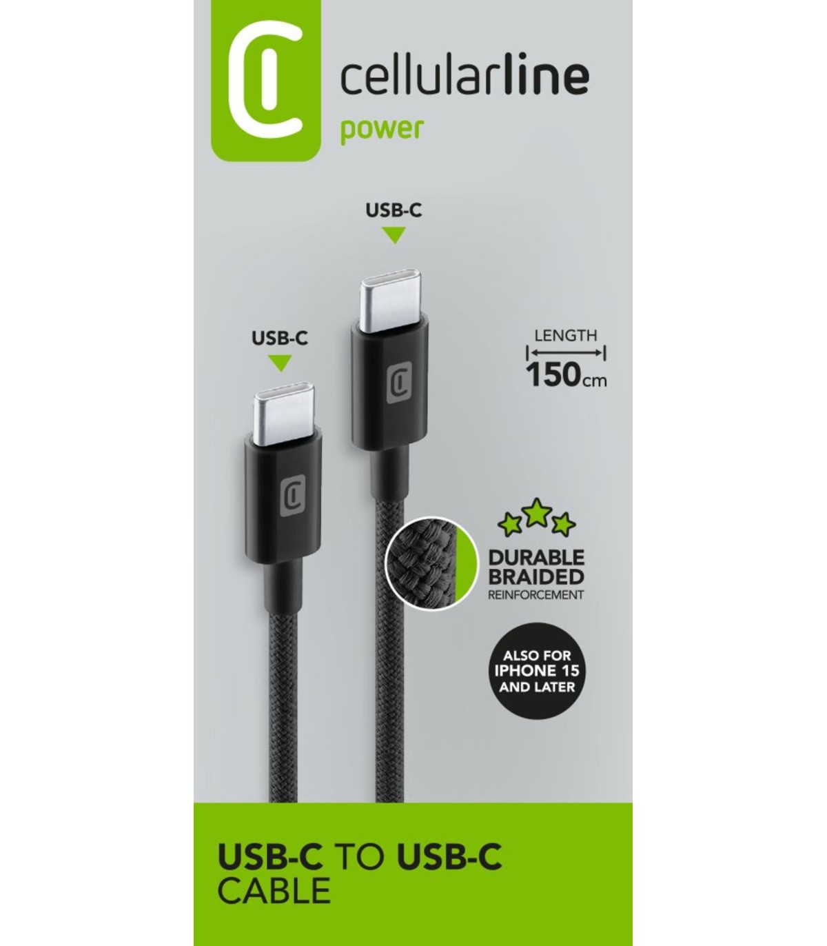 Kabllo USB‑C Lightning Cellularline / Braided 150cm – Bardhë