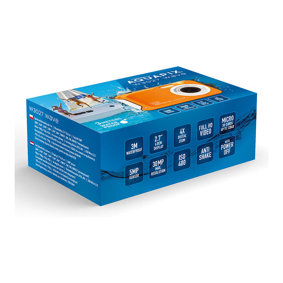 Kamerë digjitale Easypix Aquapix W3027 / 5MP / 30MP Interpolated / 1080p Full HD / 4x Digital Zoom / 2.7" LCD / 3m Waterproof - Portokalli 5