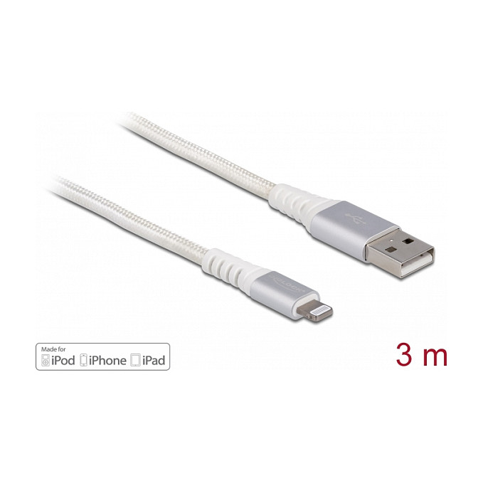 Kabllo USB DeLOCK 83003, USB-A në Lightning, 3m - Bardhë thumbnail 2