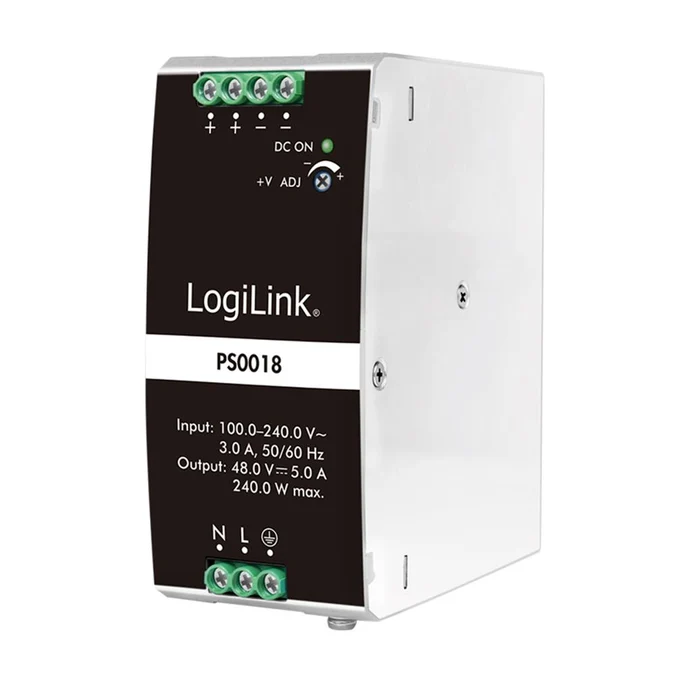 Furnizues Energjie LogiLink PS0018 / 240W / 48V / DIN Rail – Bardhë