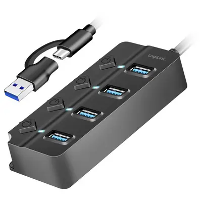 Hub USB LogiLink UA0419, USB 3.2 Gen 1, 4x USB-A, 5Gbps, çelës individual për çdo portë - Zezë 2