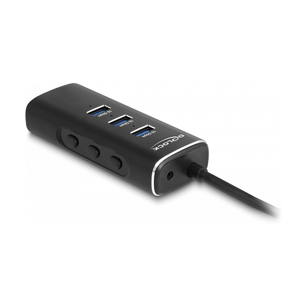 Hub USB DeLOCK 64234 / USB 10 Gbit/s / 3x USB-A / SD + Micro SD / USB-C / 0.6 m / Ndërprerës - Zezë 2
