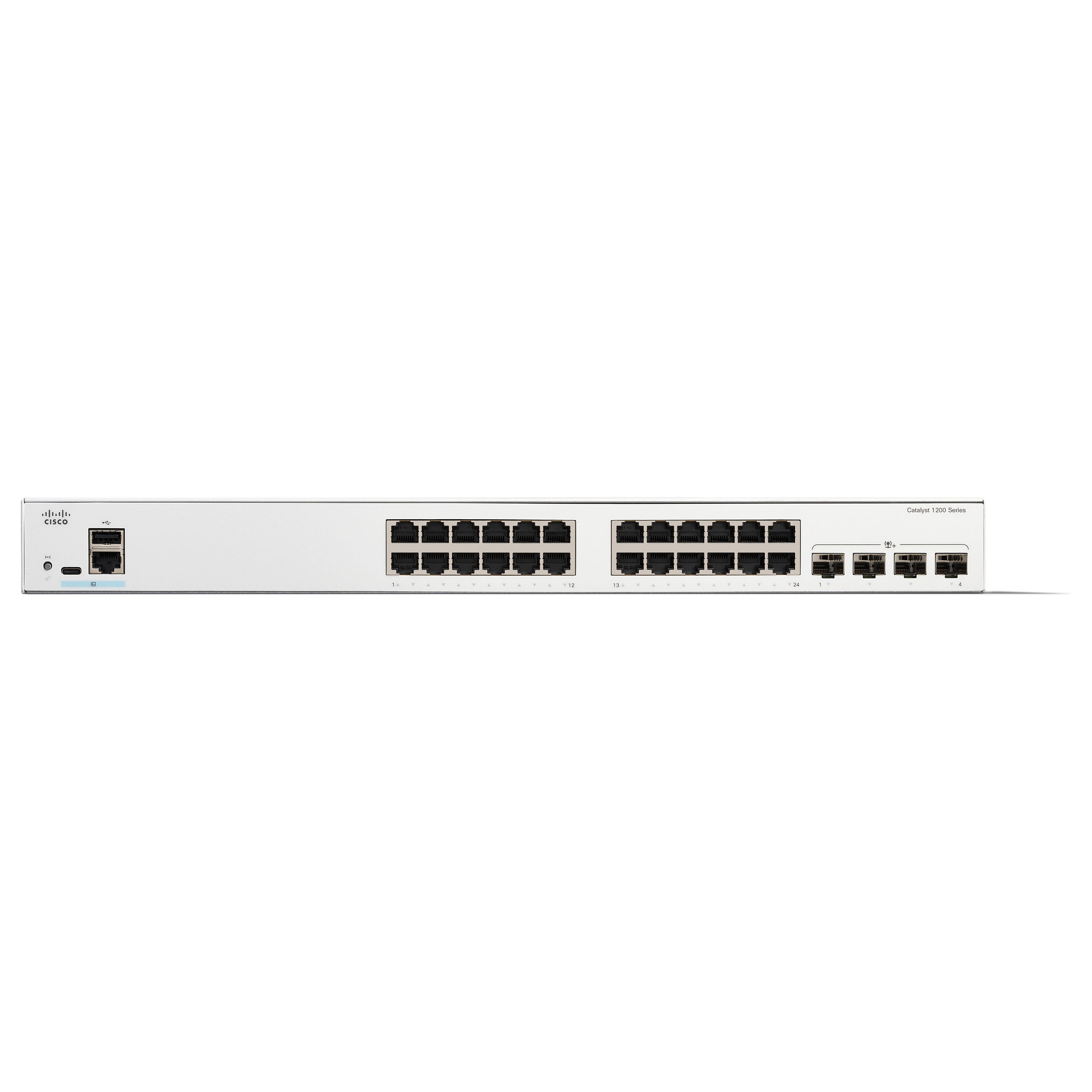 Cisco Catalyst 1200 C1200-24T-4X – Managed L2/L3 Switch, 24× Gigabit Ethernet, 4× 10G SFP+, 19" 1U 2