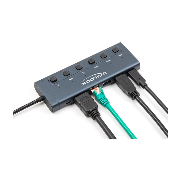 Docking Station DeLOCK / 4K / 1xHDMI / 2xUSB-A / 1xUSB-C / LAN / With Switch - Blu e Errët thumbnail 2