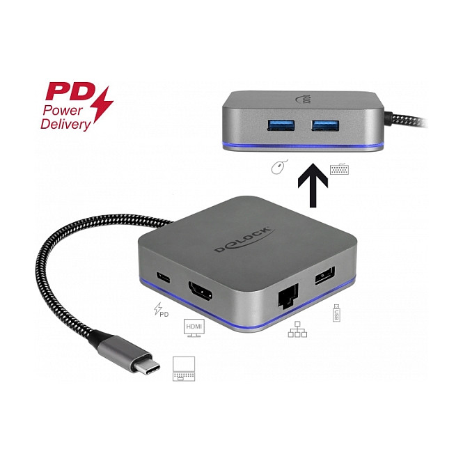 Docking Station DeLOCK for Mobile devices / 4K / 1xHDMI / 3xUSB-A / 1xUSB-C / LAN / SD - Gri thumbnail 5