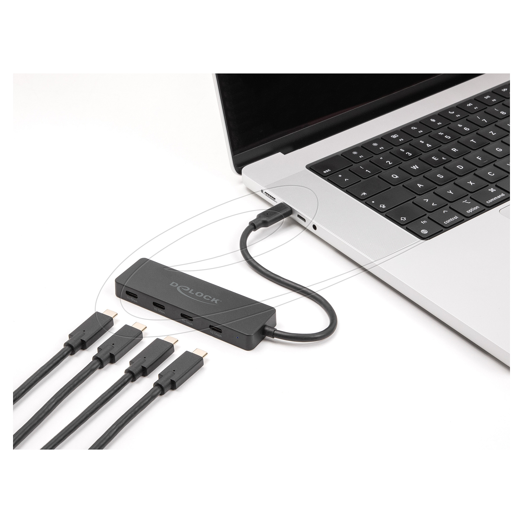 Hub DeLOCK 64322 , 1x USB-C Mashkull në 4x USB-C Femër , USB 10Gbps , 15cm - Zezë 2