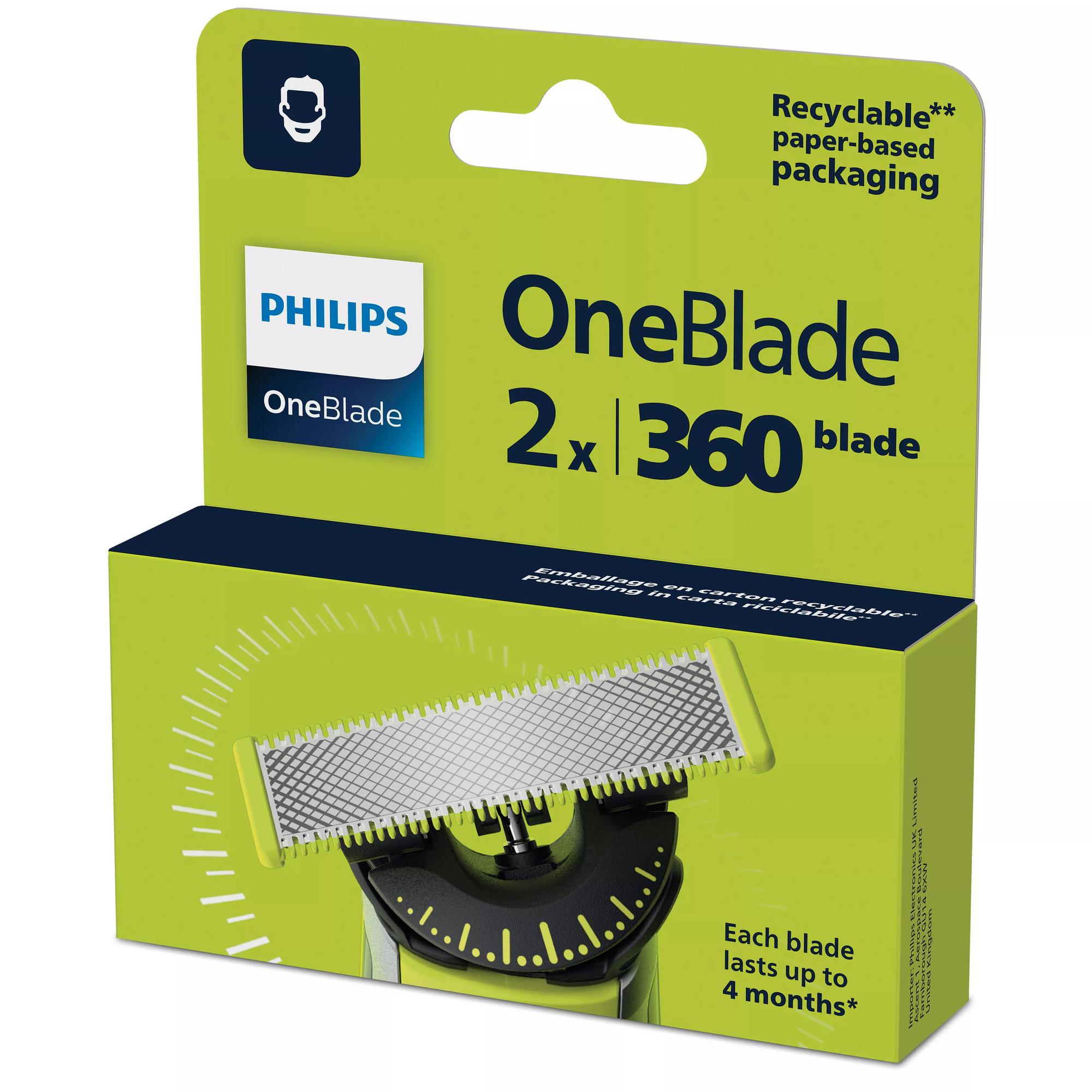 Koka zëvendësuese për makinë rroje Philips OneBlade 360 / QP420/50 /2 copë– Argjend/Verdhë 3