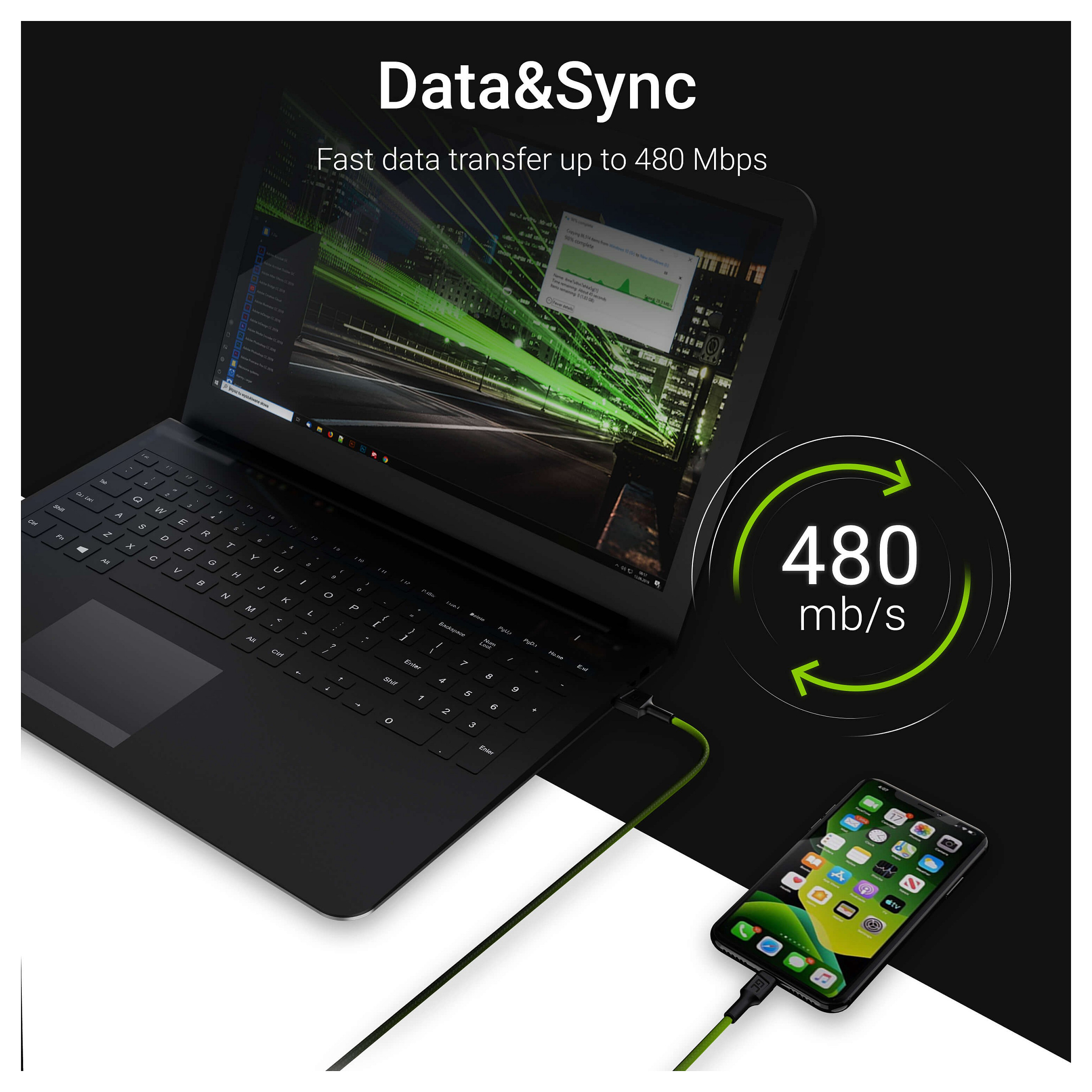 Kabllo për Rrjet ( UTP ) Green Cell KABGC05 lightning / 1.2 m – Zezë 3