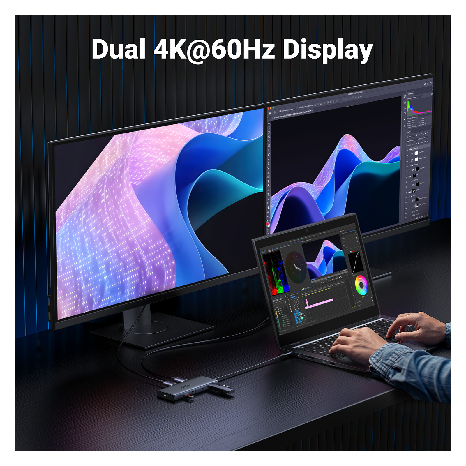 Hub USB-C UGREEN CM639, 2x USB-A, 2x USB-C, 2x HDMI, Gigabit Ethernet, SD, TF, PD 100W - Gri 3