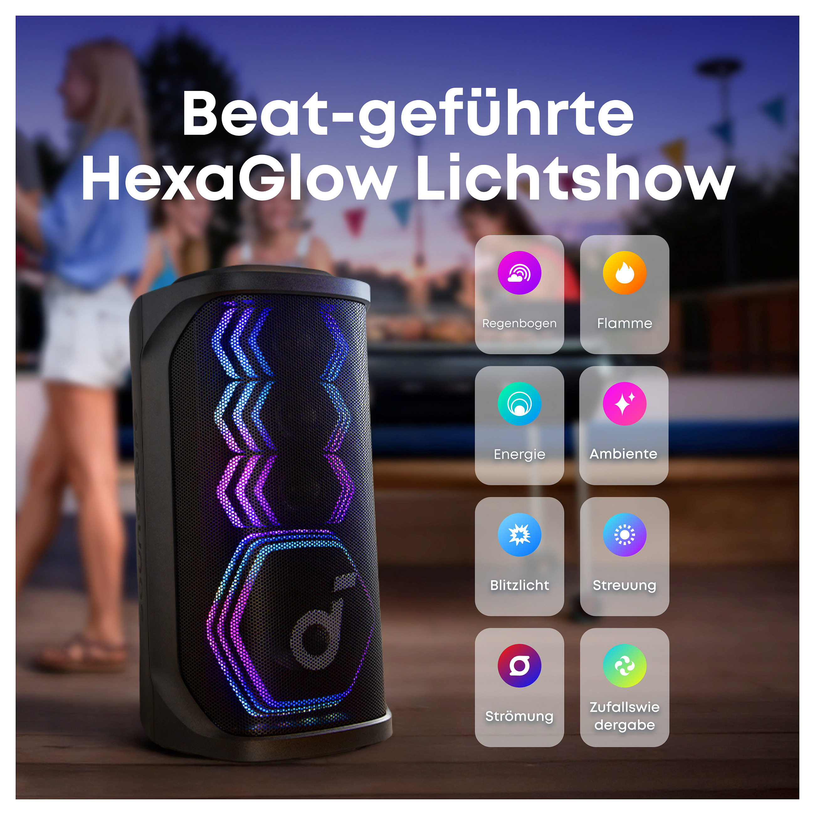 Altoparlant për festa Soundcore Rave 3S, 200 W, Bluetooth 5.3, Woofer 6.5", 3 altoparlantë 2.5", 2 mikrofona pa kabllo, drita LED, IPX4, autonomi deri në 12 orë - Zezë 5
