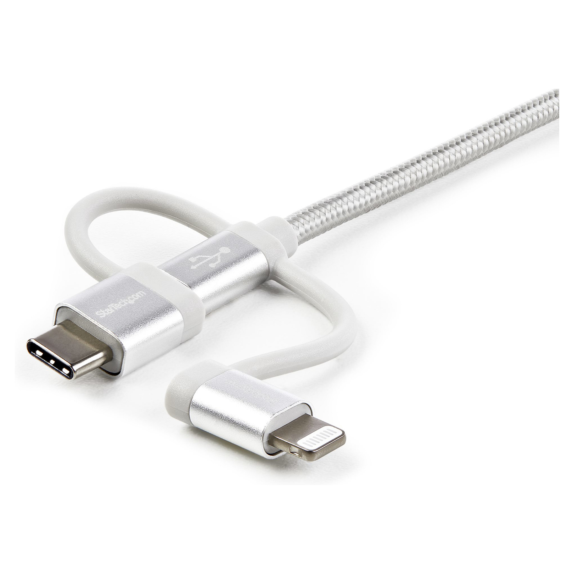 Kabllo USB StarTech.com LTCUB1MGR / USB-A në Lightning + USB-C + Micro-USB / 1m / USB 2.0 / 480Mbps - Argjend thumbnail 4