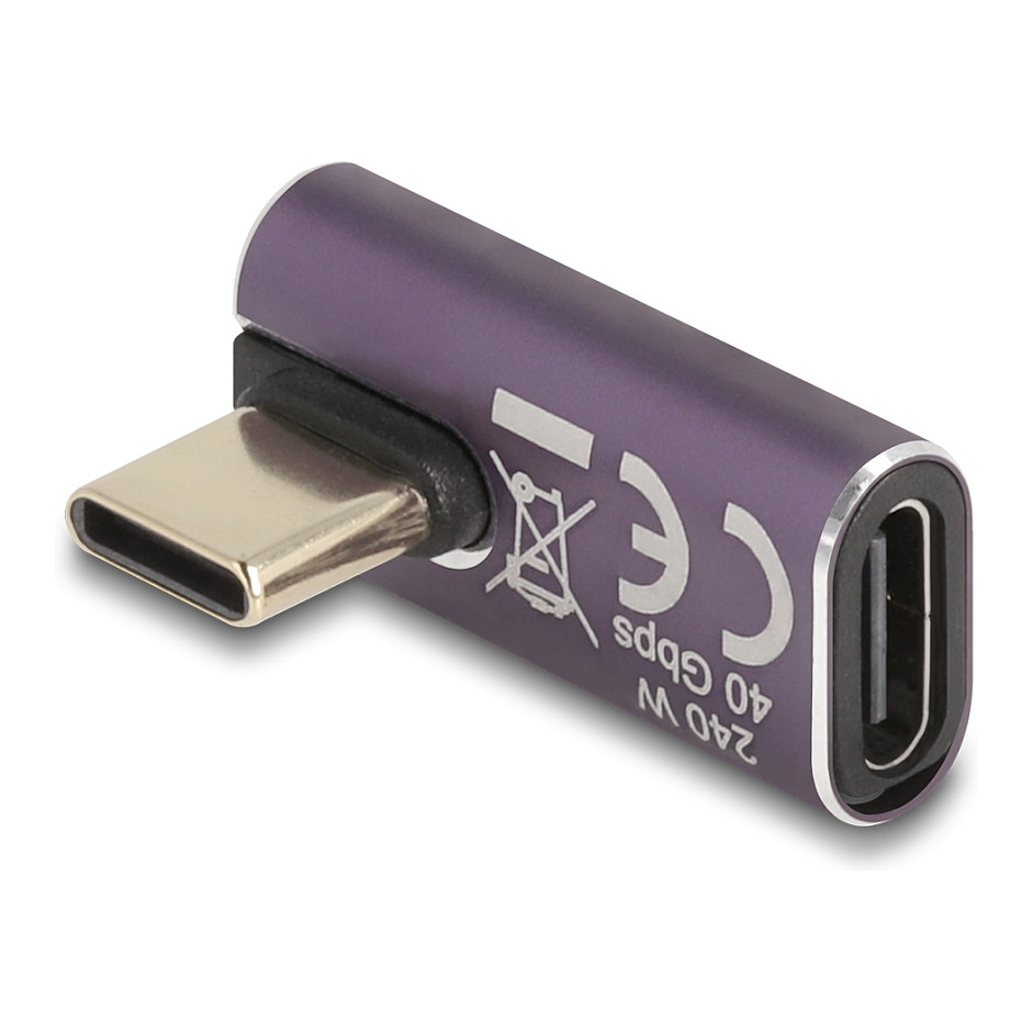 Adapter USB DeLOCK 60288 / USB 40 Gbps / USB Type-C Mashkull në Femër / PD 3.1 / 240 W / 8K 60 Hz / 90° - Vjollcë 2