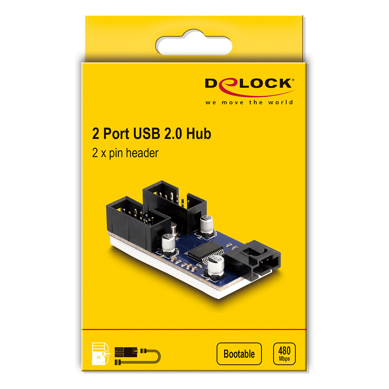 Hub USB DeLOCK 61100 / Input USB 2.0 4-Pin / Output 2x USB 2.0 9-Pin / 480Mbps - Zezë/Blu 4