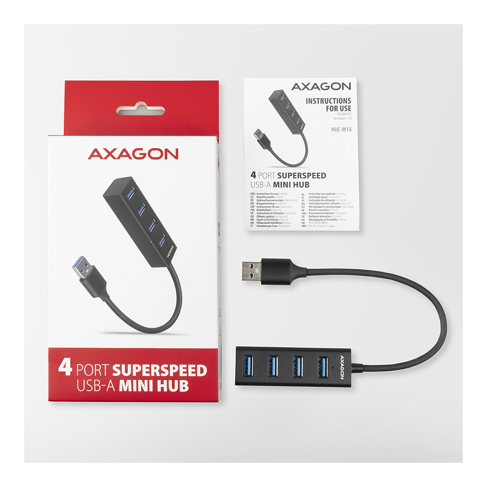 Hub USB-A AXAGON HUE-M1A, 4x USB-A, USB 3.2 Gen 1, 5Gbps, kabllo 20 cm - Zezë 5