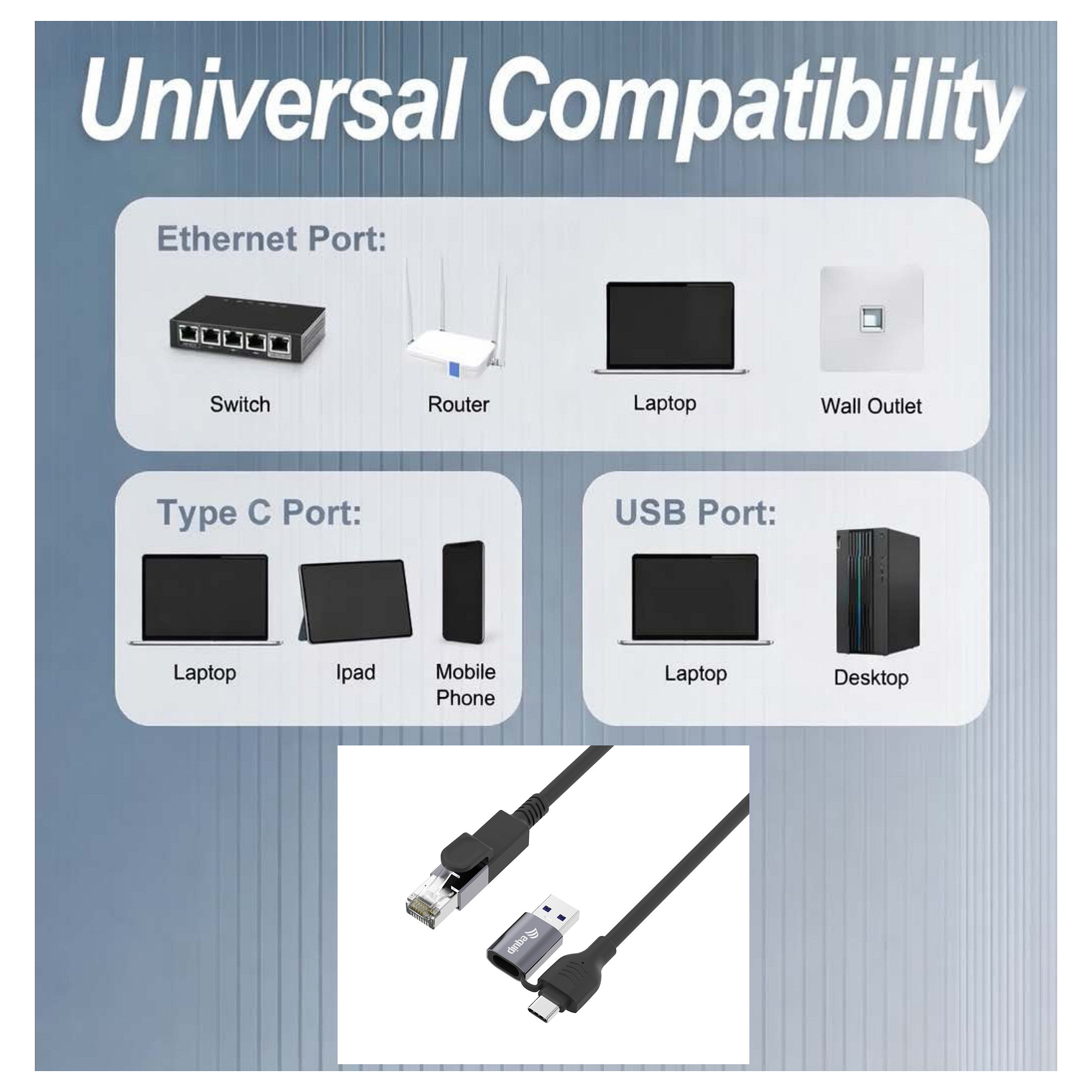 Kabllo për Rrjet EQUIP 133103, USB-A/USB-C në RJ45, Gigabit Ethernet, 3m - Zezë 6