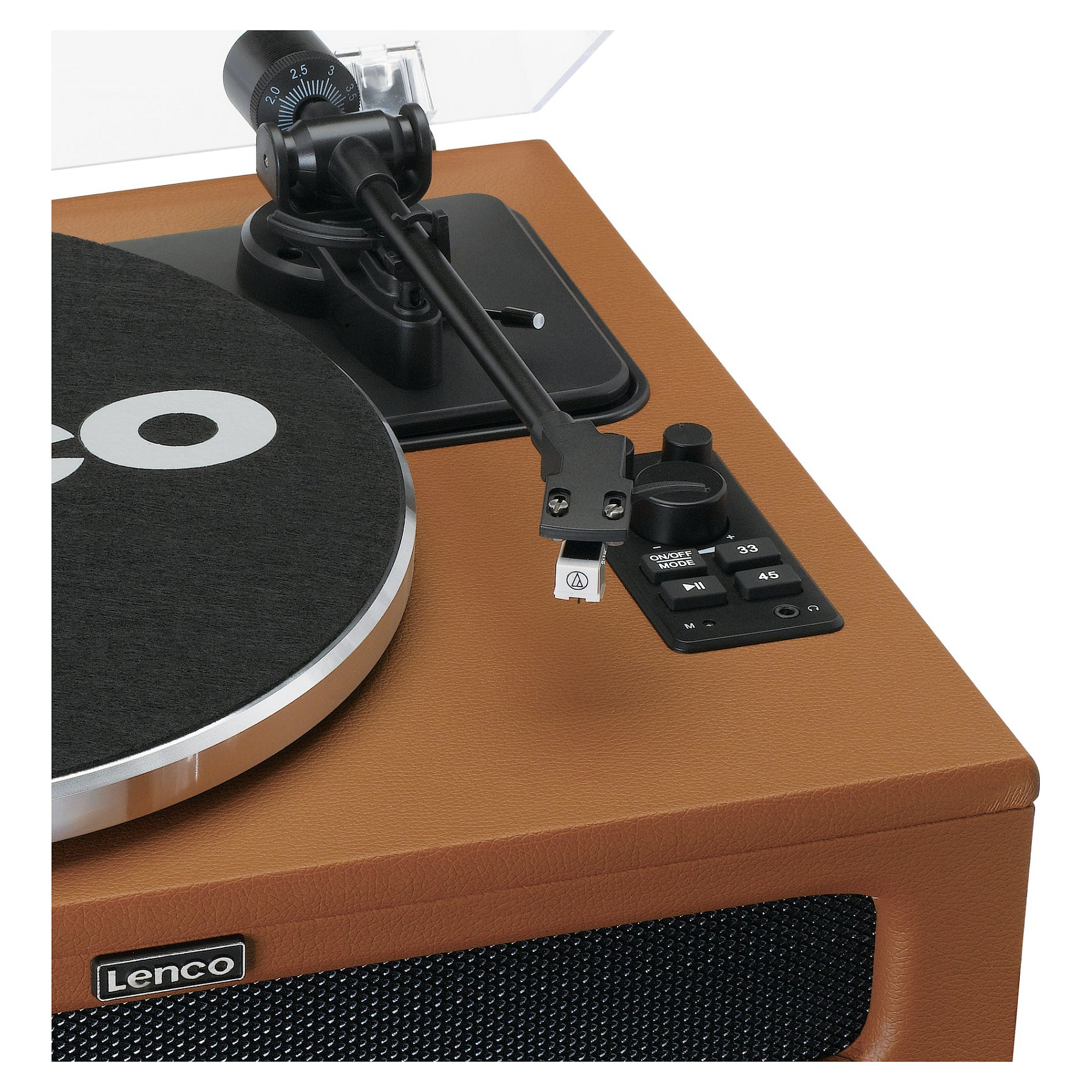 Gramafon Lenco LS-430BN, Bluetooth 5.0, 4 altoparlantë të integruar, 40 W RMS, 33⅓ dhe 45 RPM, dalje RCA, hyrje AUX 3.5 mm, mbulesë kundër pluhurit - Kafe 4