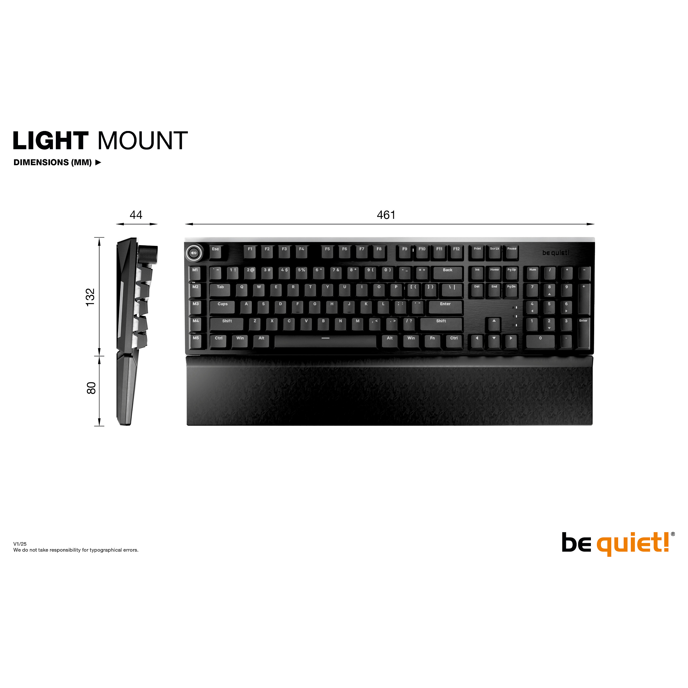 Tastierë Gaming be quiet! Light Mount / Wired / Full-Size / Mekanike / Silent Tactile / DE ISO / USB-C / ARGB / N-Key Rollover / 5 Makro - Zezë 9