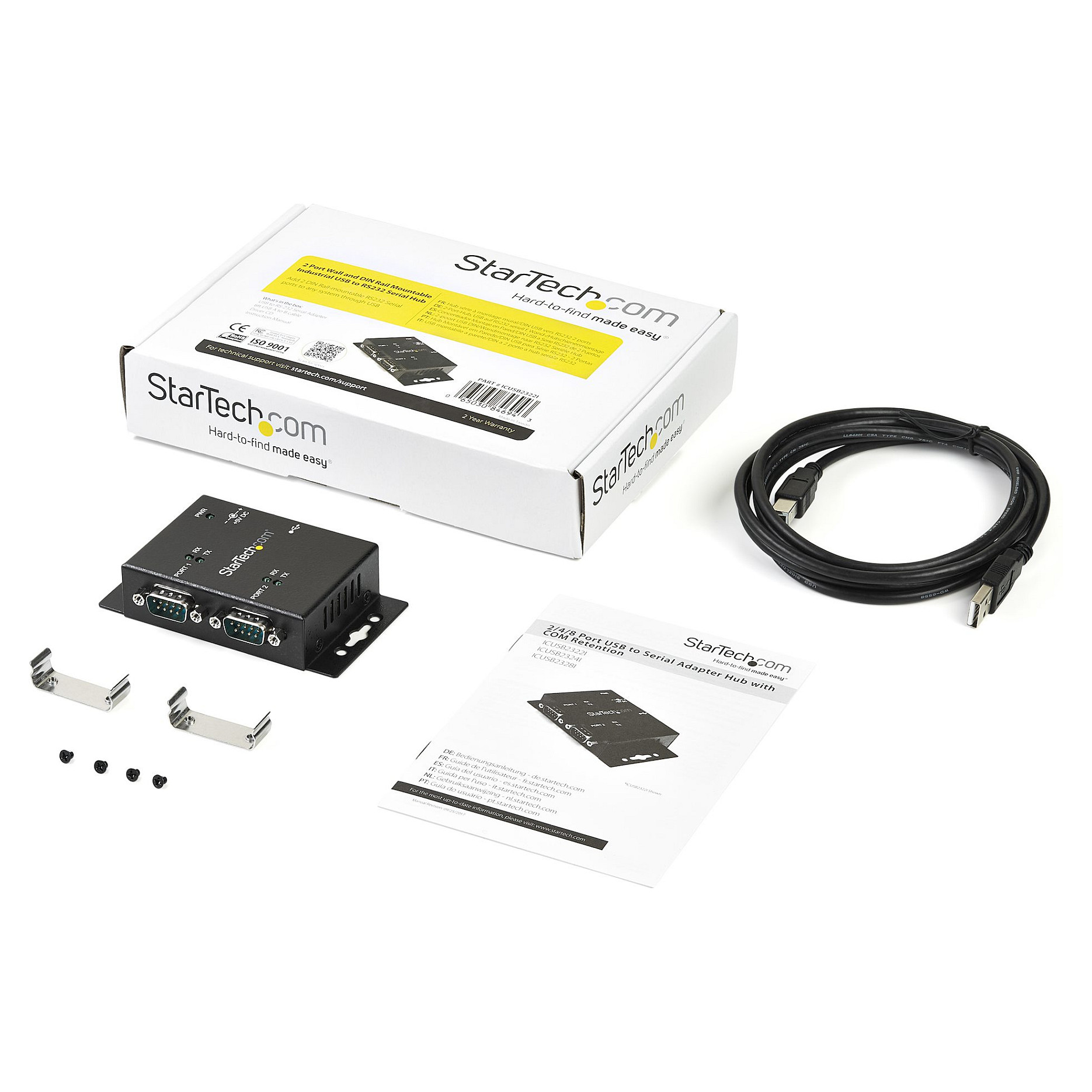 Hub USB në Serial StarTech.com ICUSB2322I , 2x RS-232 , USB 2.0 , FTDI FT232RL , 921.6Kbps , DIN Rail - Zezë 6