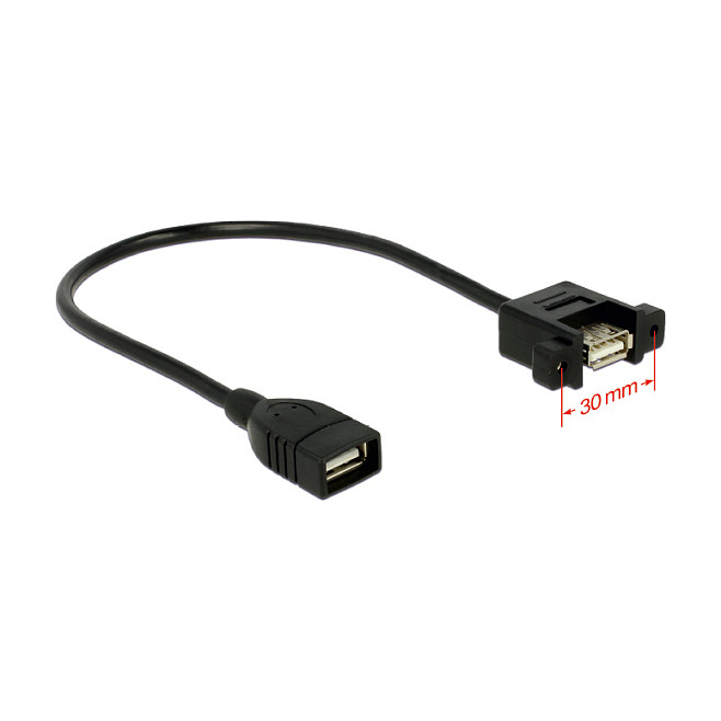 Kabllo USB DeLOCK 85105, USB-A femër në USB-A femër, 25 cm, USB 2.0, për montim në panel – Zezë 2