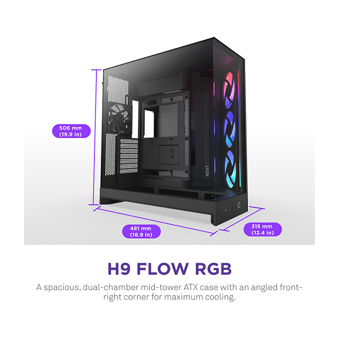 Kasë NZXT H9 Flow RGB CM-H92FB-R1 -Zezë thumbnail 2