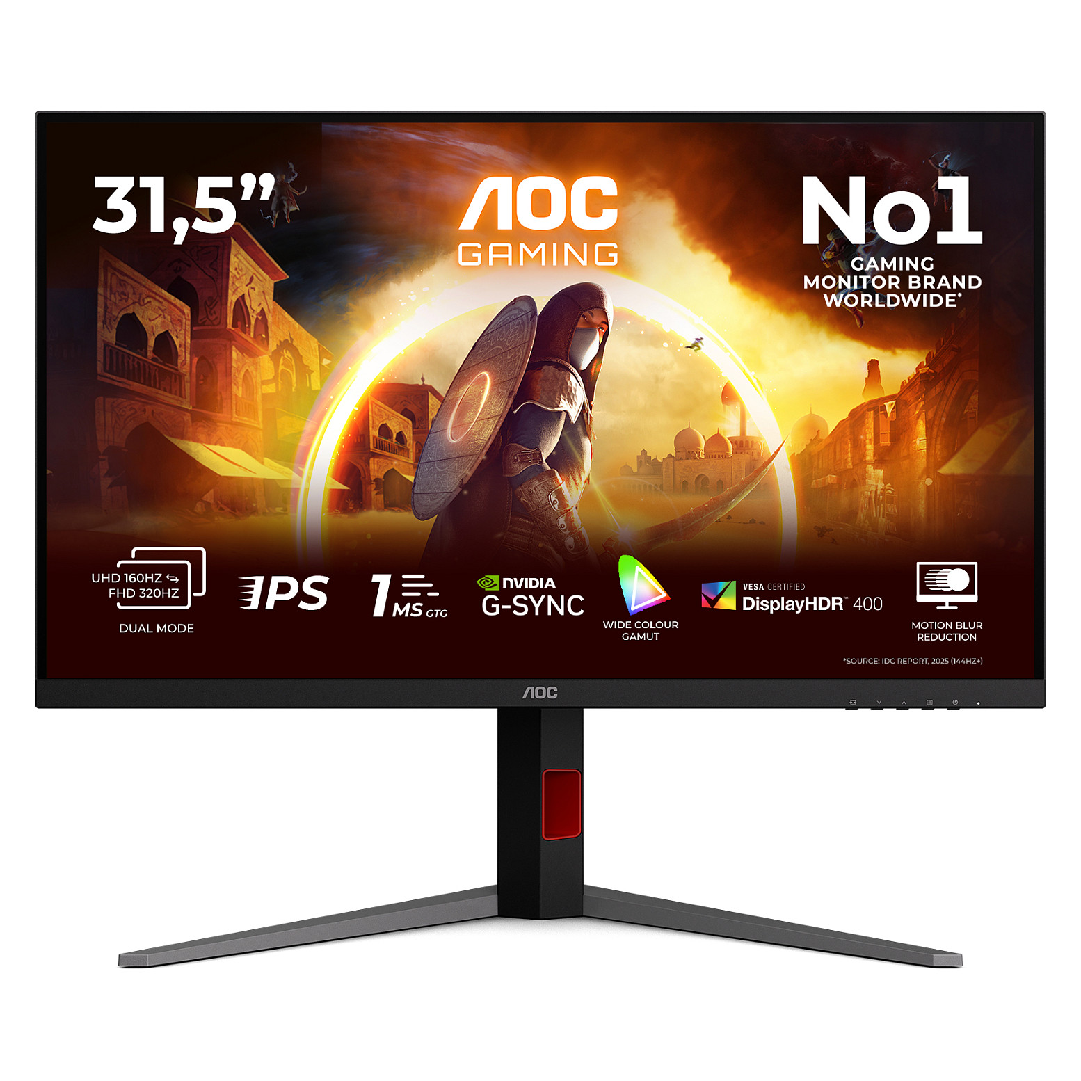 Monitor Gaming AOC G4 U32G4U, 31.5", 4K UHD Fast IPS, 160Hz, 1ms, HDR400, HDMI 2.1 + DisplayPort - Zezë/Kuqe