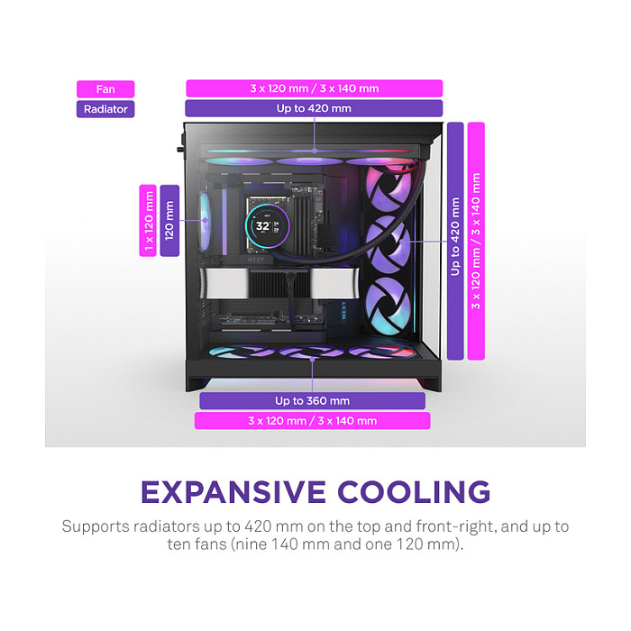 Kasë NZXT H9 Flow RGB CM-H92FB-R1 -Zezë thumbnail 4