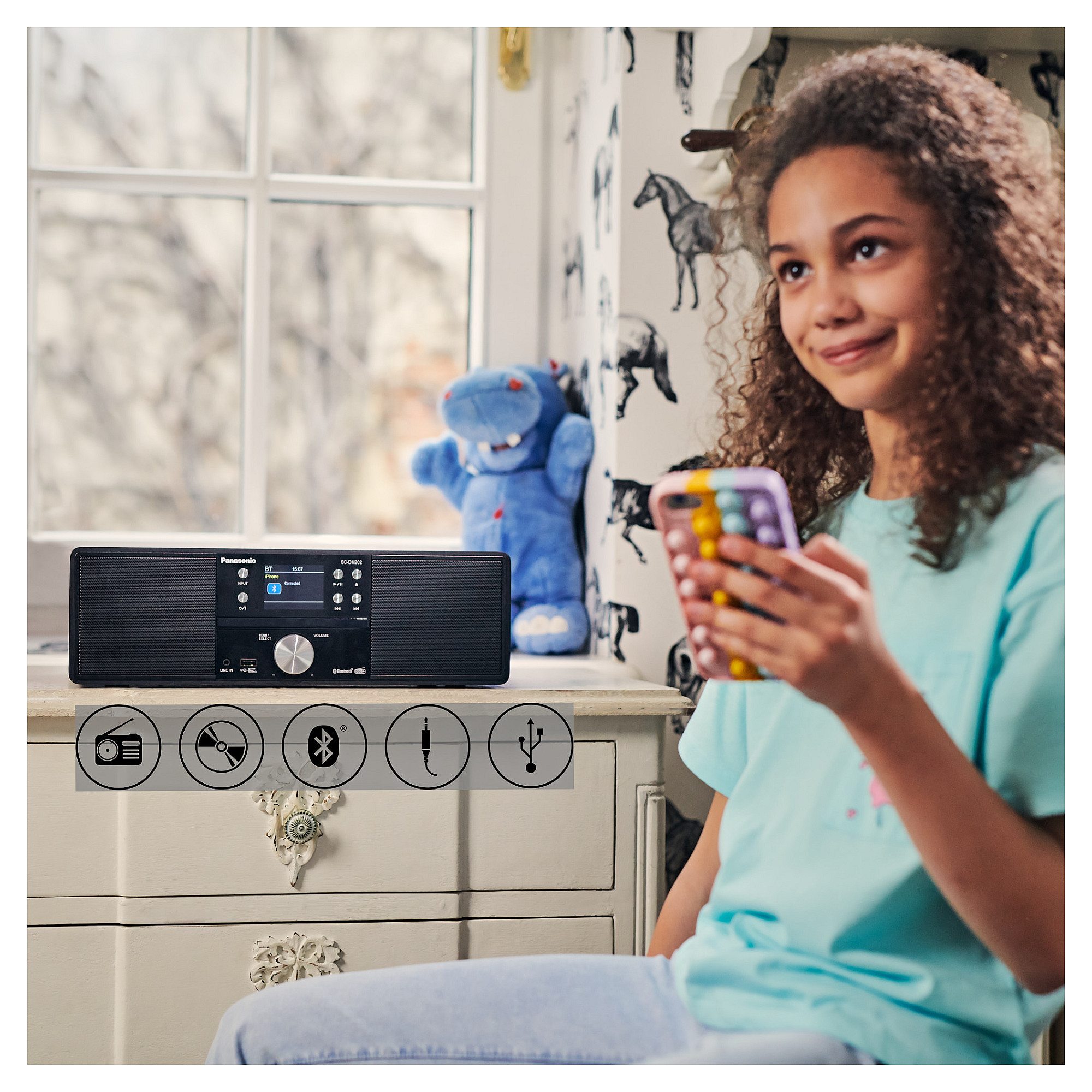 Sistem audio Panasonic SC-DM202EG-K, CD, DAB+ dhe FM, Bluetooth, 24 W - Zezë 7