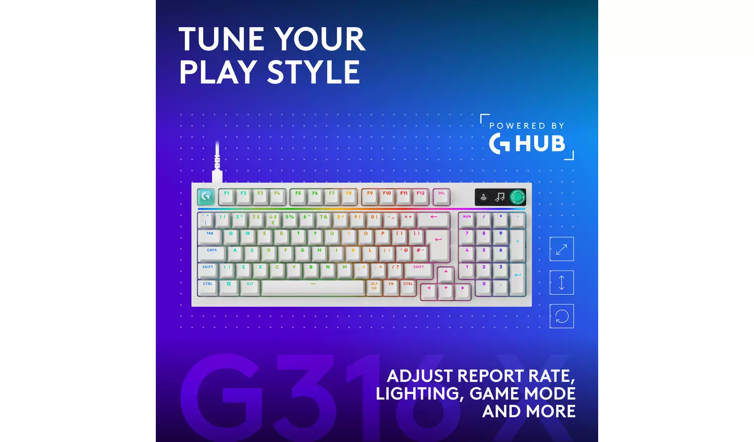 Tastierë Gaming Logitech G316 X 98 / Wired / Mekanike / 98% / Hot-Swappable / Linear & Tactile / LIGHTSYNC RGB / USB-C – Bardhë 9