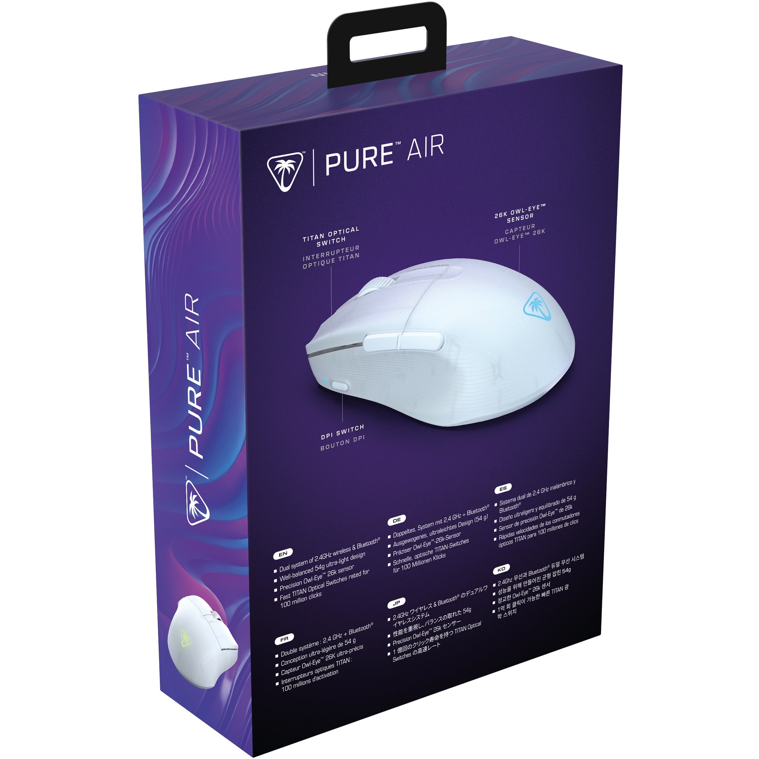 Maus Gaming Turtle Beach Pure Air / Wireless / Owl-Eye / 26.000 DPI / 1000Hz / 2.4 GHz + Bluetooth / RGB - Bardhë 7