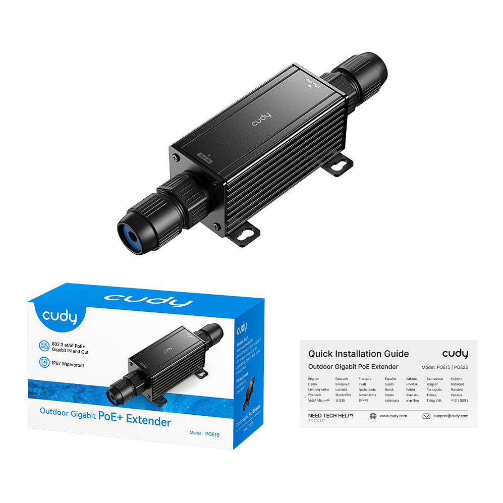 Cudy POE15 Outdoor Gigabit PoE+ Extender IP67 Waterproof 100m për Kamera IP dhe Access Point thumbnail 2