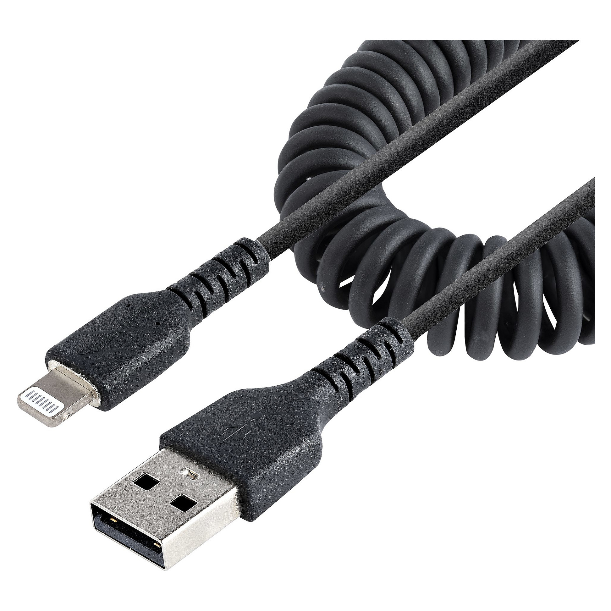 Kabllo USB StarTech.com RUSB2ALT1MBC, USB-A në Lightning, USB 2.0, 1 m, dizajn spiral - Zezë
