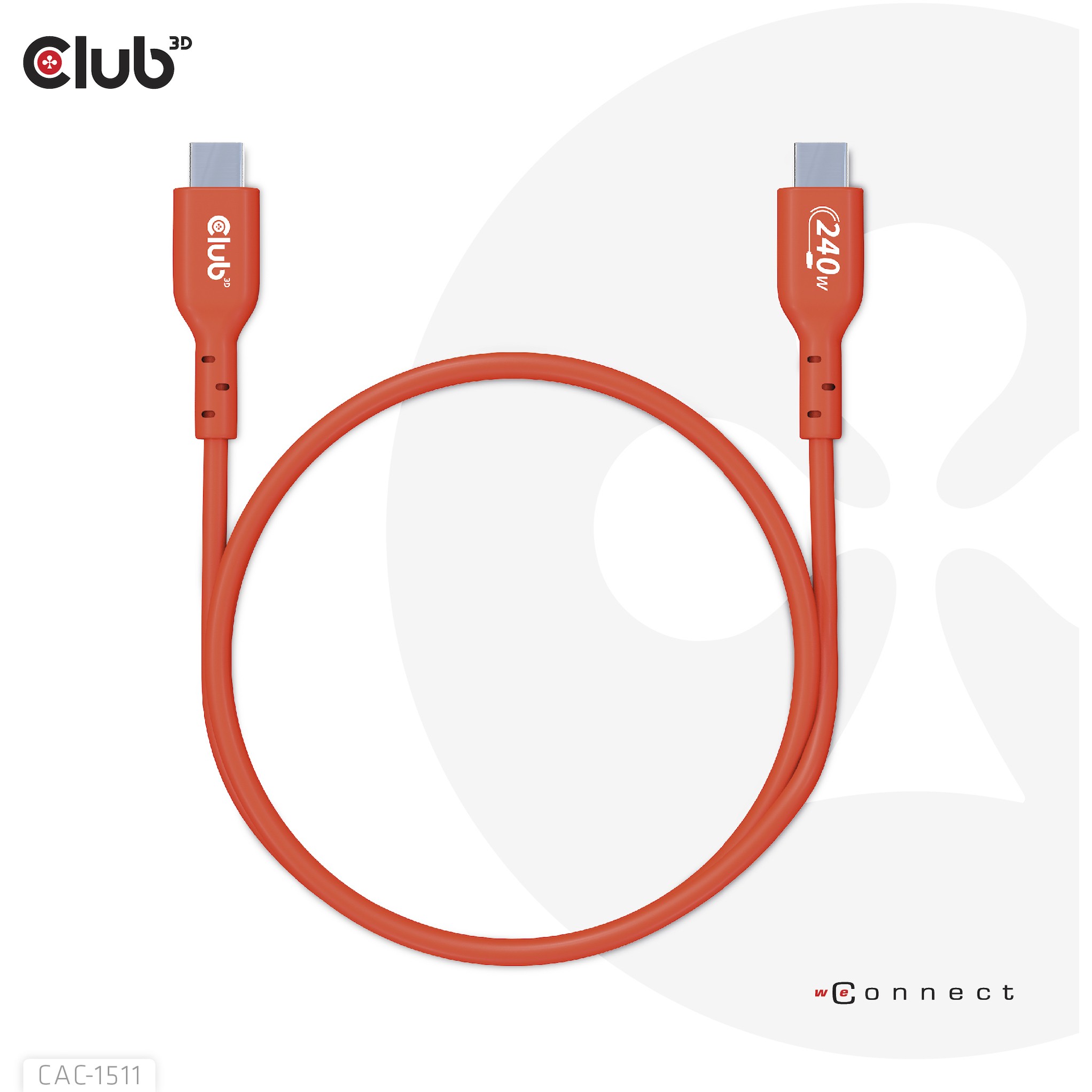 Kabllo USB-C CLUB3D CAC-1515, USB-C në USB-C, 4 m, USB 2.0, 480 Mbps, PD 240 W – Portokalli 4