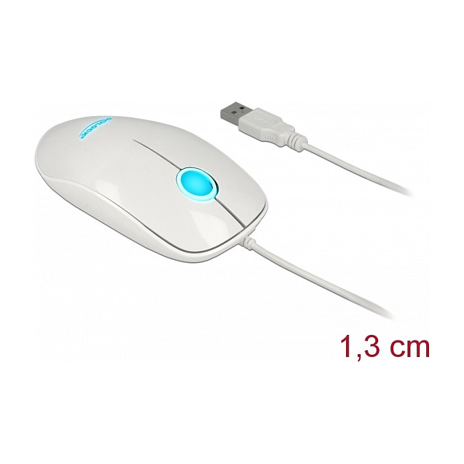 Maus me kabllo Delock Optike 3-Butona LED USB Type-A – Bardhë/Blu thumbnail 2