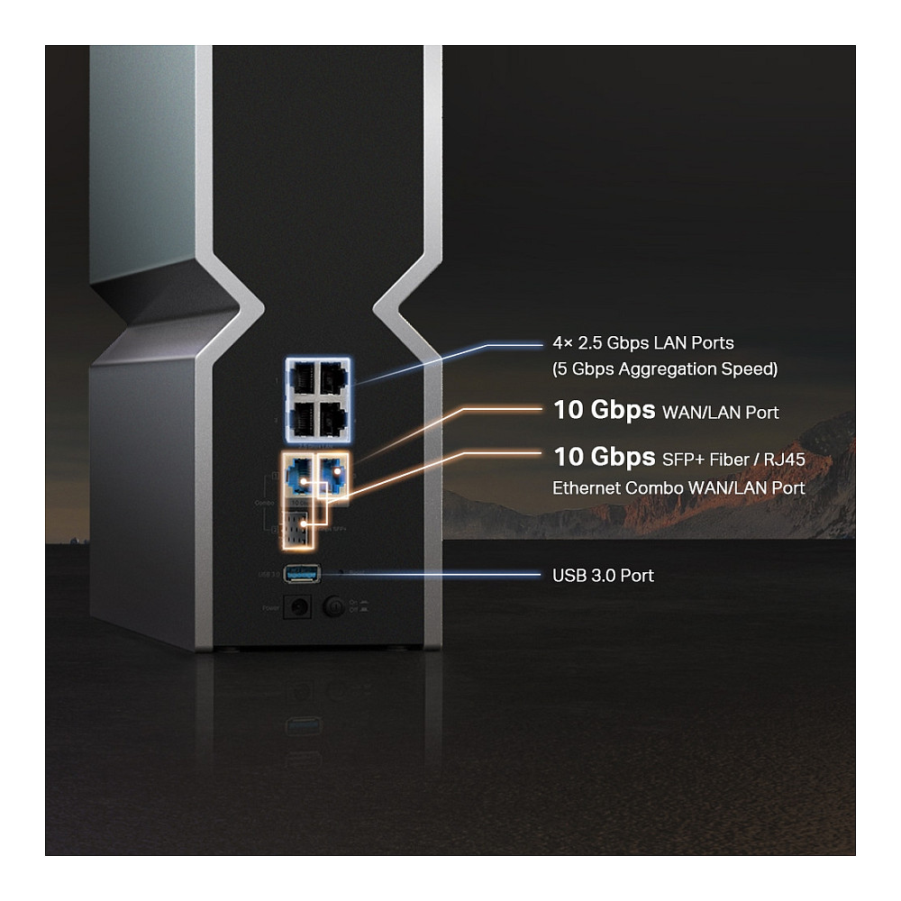 TP-Link Archer BE800 Ruter Wi-Fi 7 BE19000 Tri-Band, deri 18.656Gbps, 1× 10Gbps WAN/LAN, 1× 10Gbps SFP+/RJ45 Combo, 4× 2.5Gbps LAN, USB 3.0 – E zezë/Gri 10