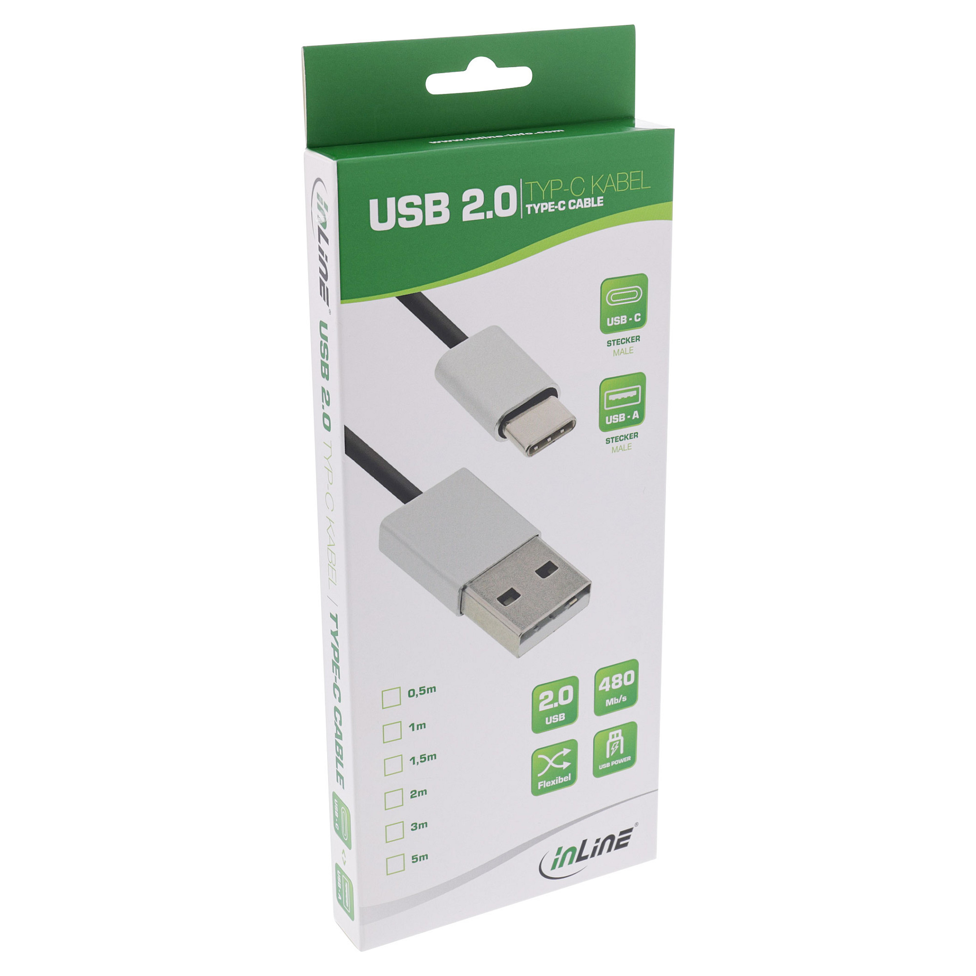 Kabllo USB InLine 35831, USB-C në USB-A, 1 m, USB 2.0, 480 Mbps, 2.4 A - Zezë 2