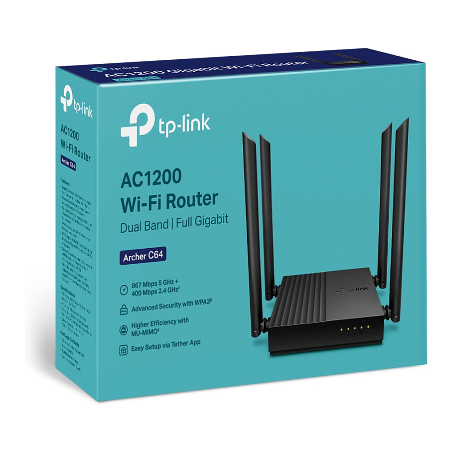 TP-Link, Archer C64, Ruter, Wi-Fi 5, AC1200, Dual-Band, 1× Gigabit WAN + 4× Gigabit LAN, MU-MIMO, EasyMesh, Zezë 4
