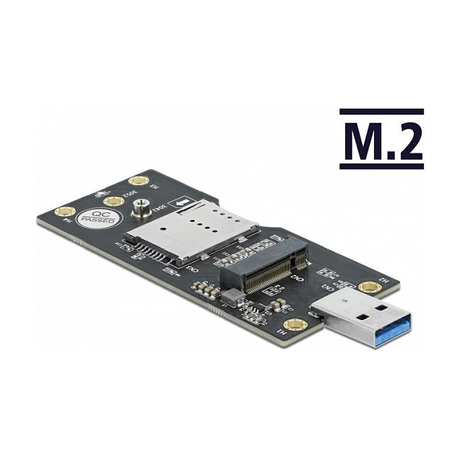 Adapter DeLOCK 63166, USB 3.0 Type-A në M.2 Key B, Slot SIM - Zezë 2