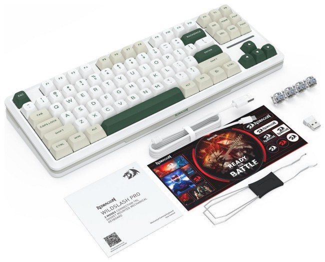 Tastierë Gaming Redragon K734WCG RGB Pro Wildslash / Wired&Wireless / QWERTY - Bardhë/Gjelbër 3