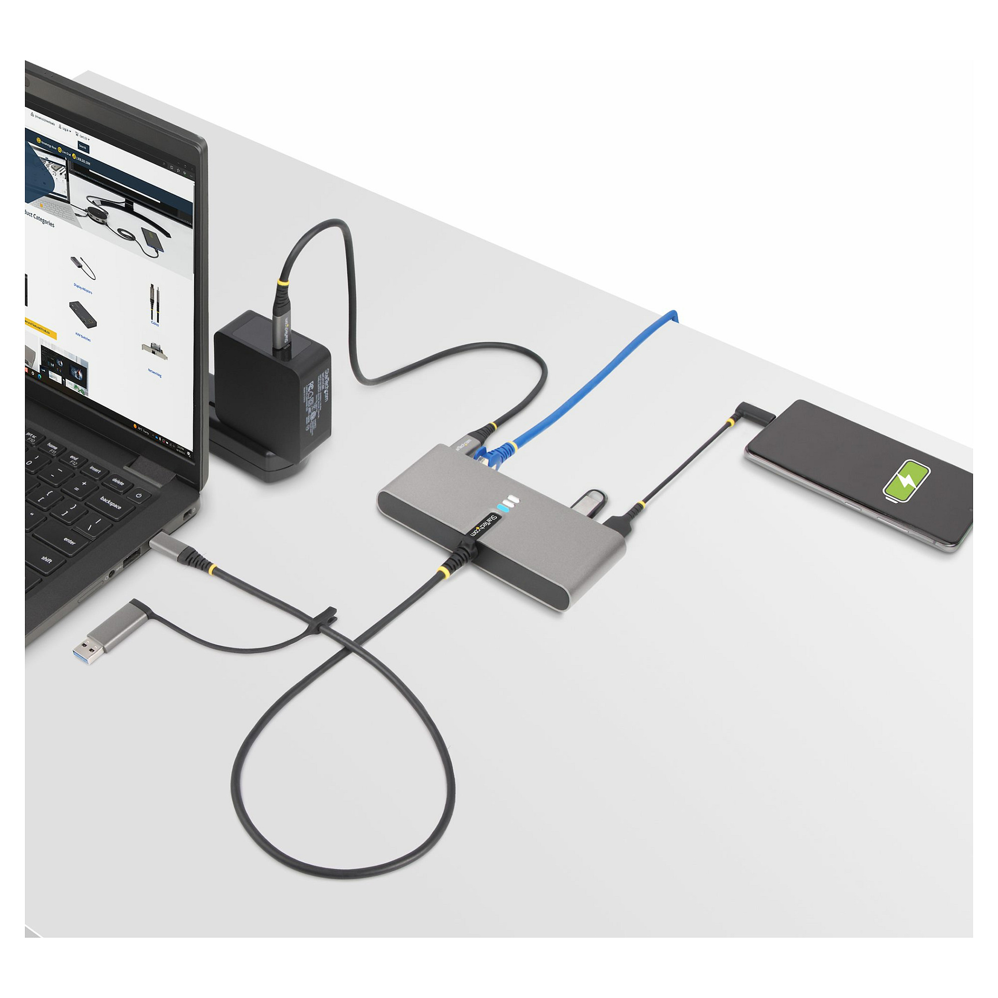 Hub USB-C StarTech.com 5G2A1SGBB-USB-C-HUB, 2-Porta USB-A 5Gbps, Gigabit Ethernet, RS-232, 100W PD - Hiri 8