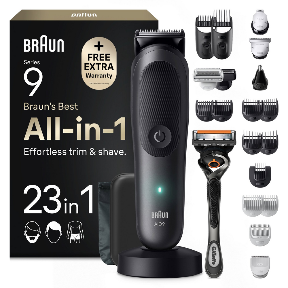 Set për Kujdesin e Mjekrës, Flokëve dhe Trupit Braun All-in-One Series 9 AIO9520, 23 në 1, ProBlade - Zezë