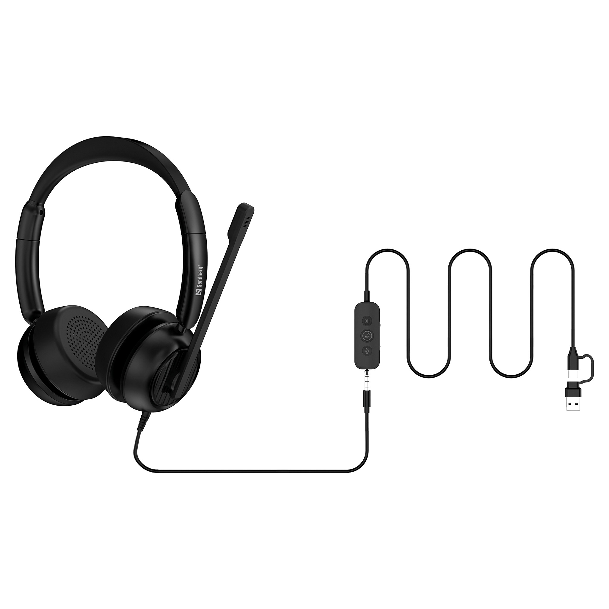 Kufje me kabllo Sandberg 3in1 Office Headset Pro ENC 126-54 / 3.5mm / USB-A / USB-C / 40mm / 20-20000Hz / ENC / Mikrofon / 1.2m - Zezë 5