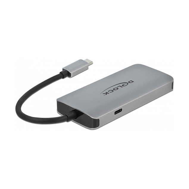 Hub DeLOCK 63252, USB-C Mashkull, 3x USB-A 5Gbps, USB-C PD 100W, Gigabit LAN - Gri 2